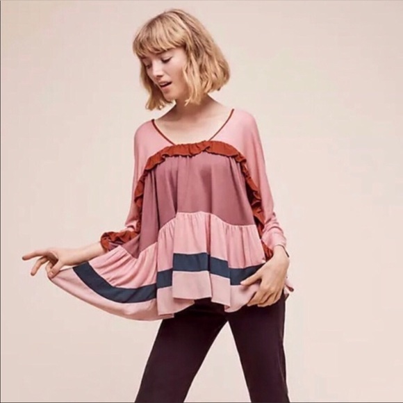 Anthropologie Tops - Meadow Rue Color Block Ruffle Boho Top